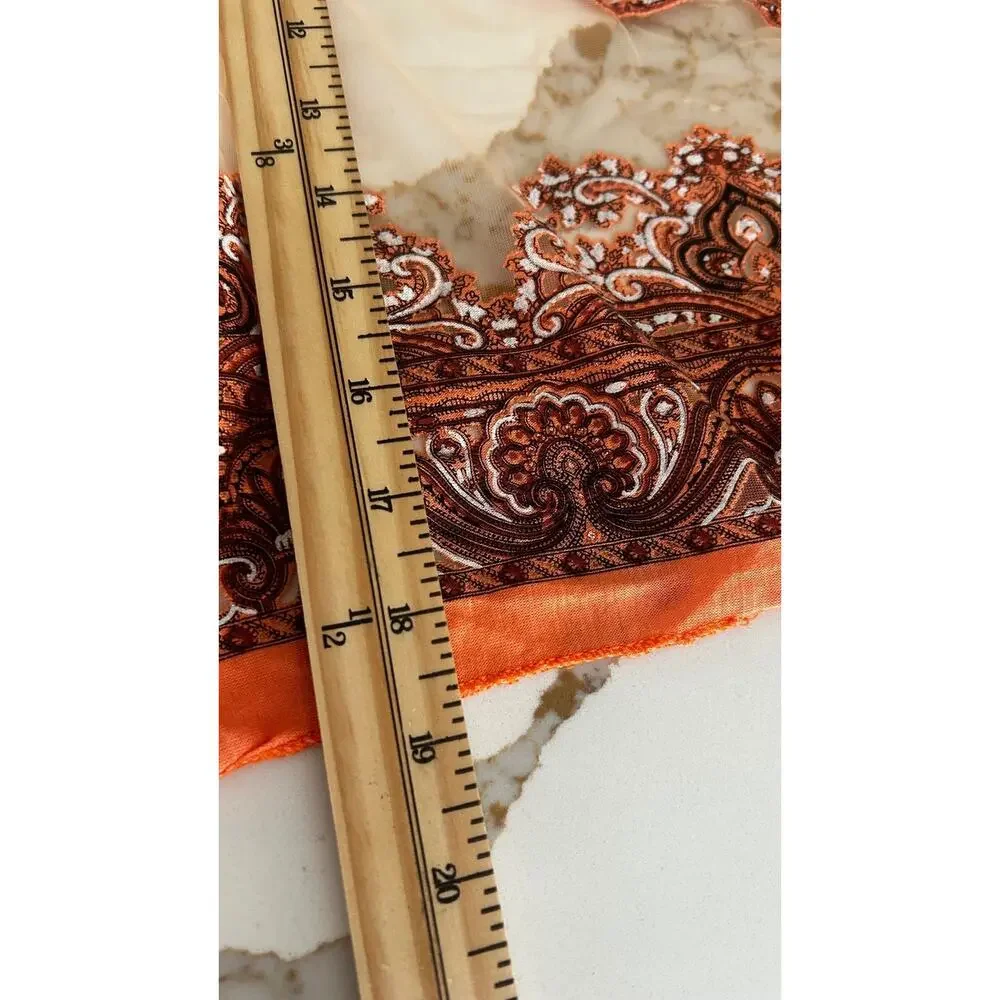 Womens Burnout Scarf Orange Brown Paisley Tassel Fringe Wrap Shawl Boho Festival